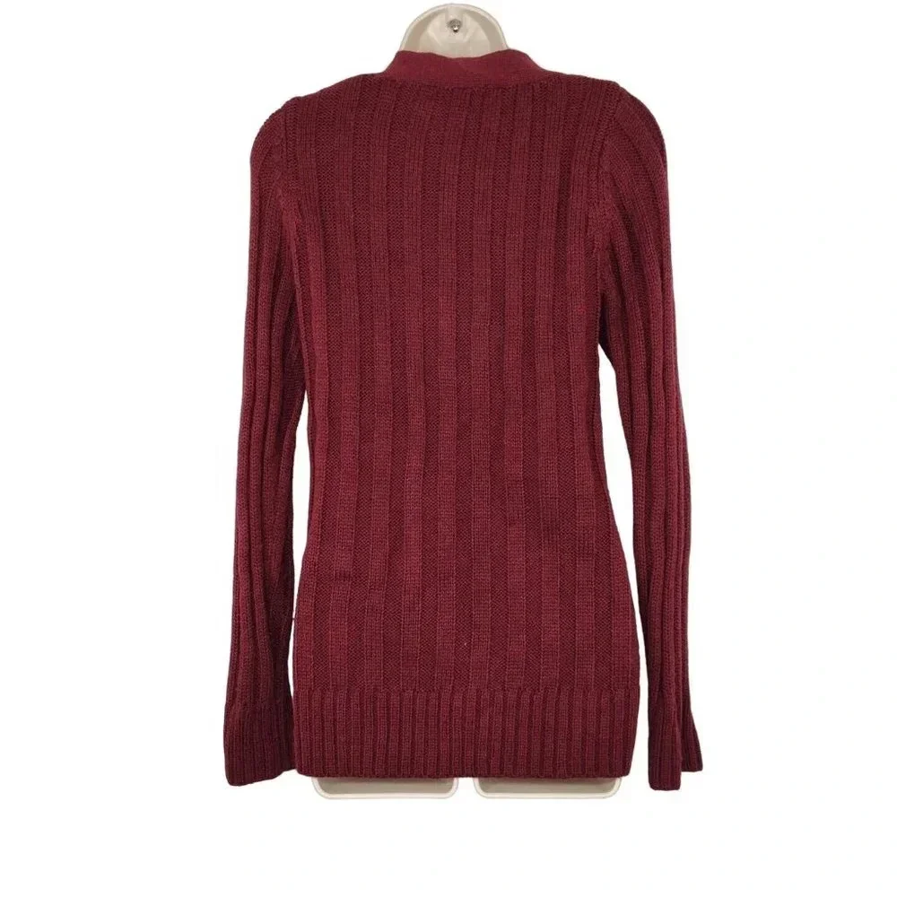 Zenana Outfitters Button Up Cardigan Cable Sweater Size M Burgundy Red Acrylic - Picture 4 of 7